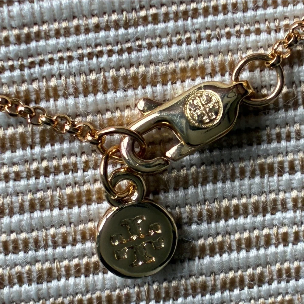 Tory Burch Gold Mother of Pearl Hexagon Pendant Necklace NWT